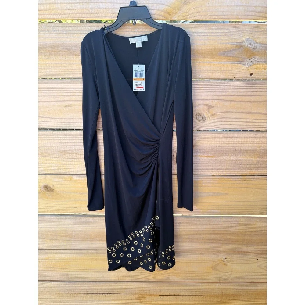 Michael Kors Navy Blue Long Sleeve Grommet Hem Wrap Dress MH48VJNS32 Mens S